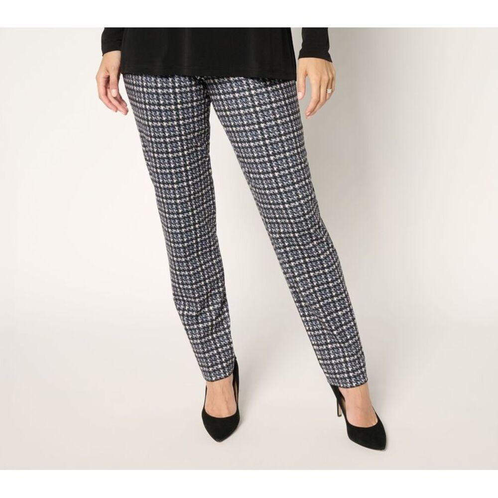 Susan Graver Women's Plus Sz Pants 2X Printed Ponte Straight Leg Black A700448